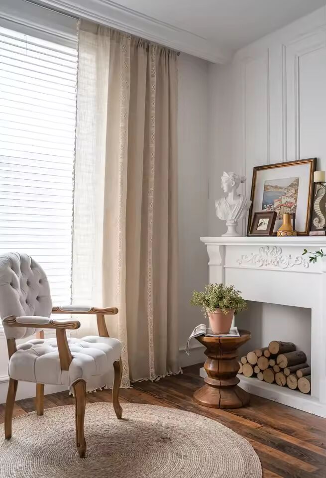 1 Panels Boho Curtains Semi-Blackout Windows Curtains with Tassels Cotton Linen Curtains Panels for Bedroom Living Room