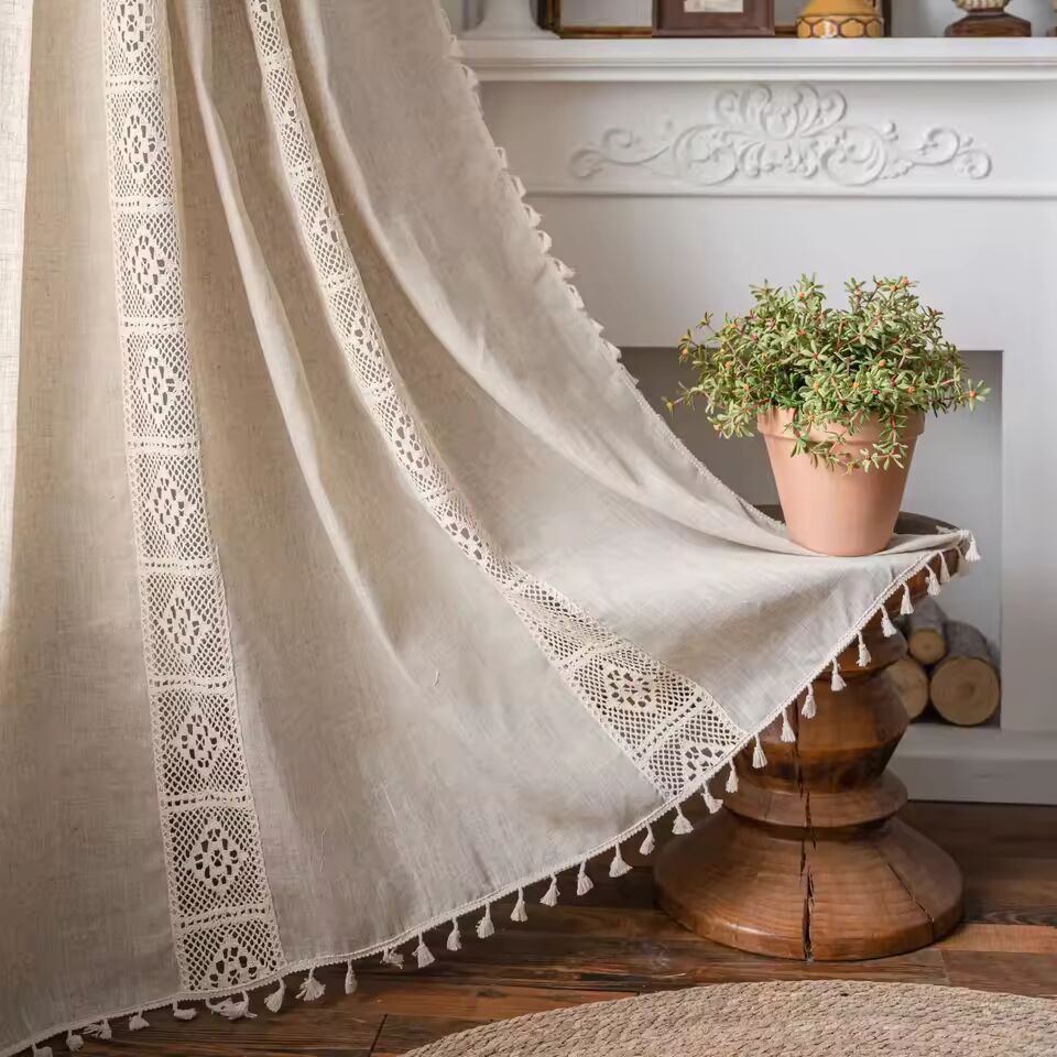 1 Panels Boho Curtains Semi-Blackout Windows Curtains with Tassels Cotton Linen Curtains Panels for Bedroom Living Room